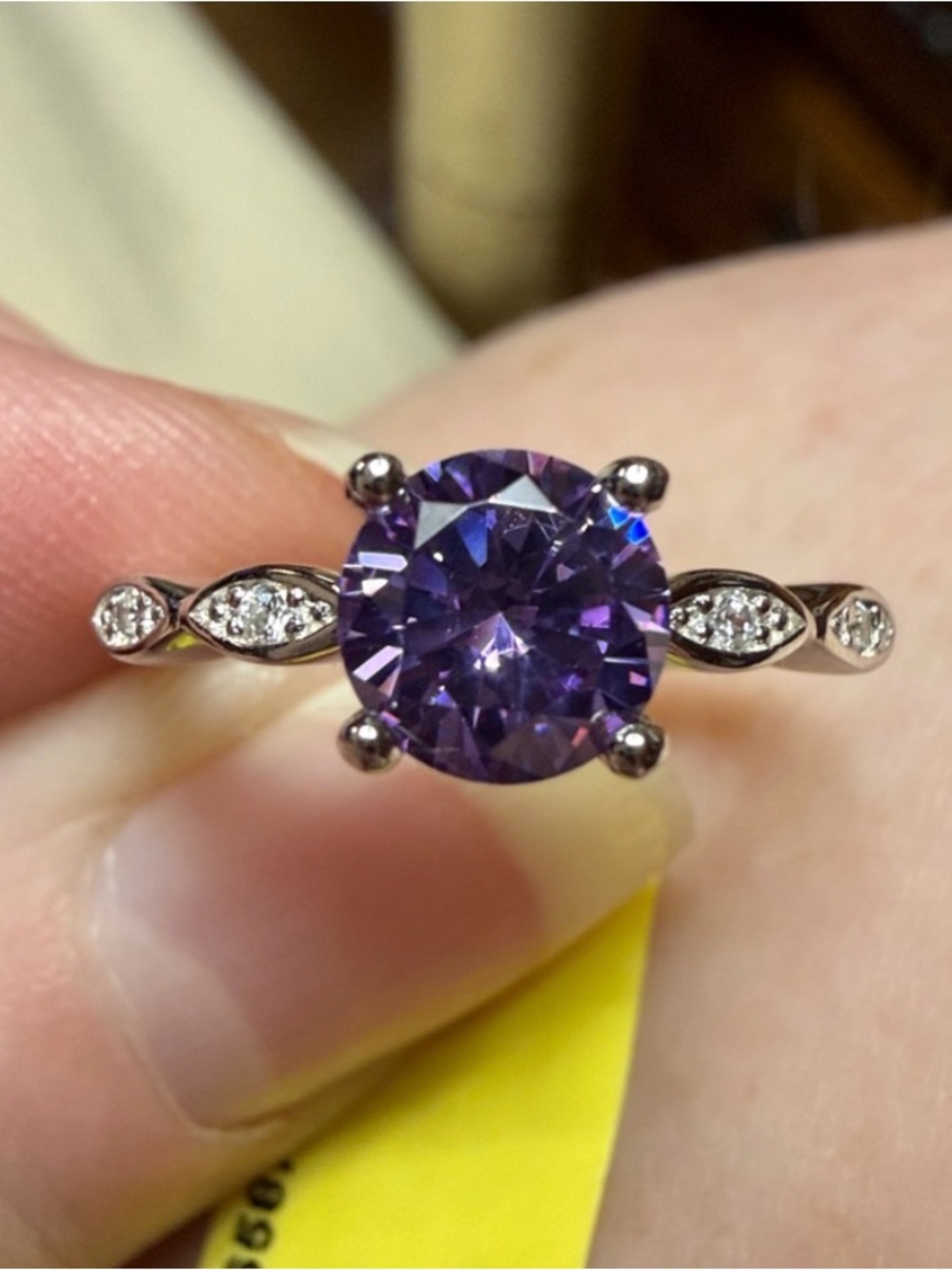 Elegant Purple amethyst ring, moissanite diamonds 925 sterling silver NEW